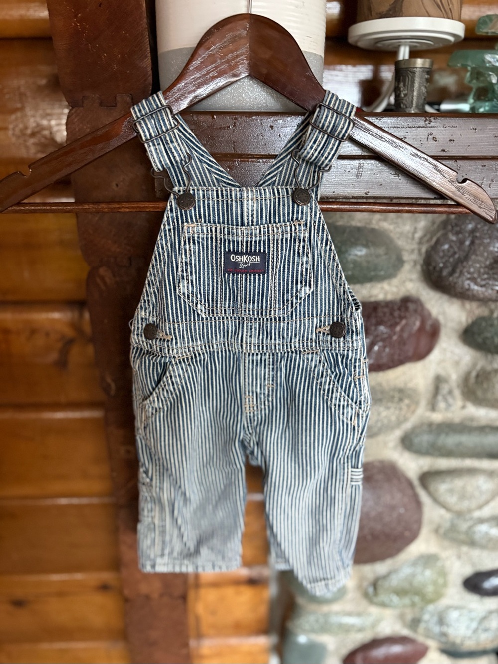 OshKosh B’gosh 3M Railroad Stripe Denim Overalls Blue White Baby Boy Baby Girl